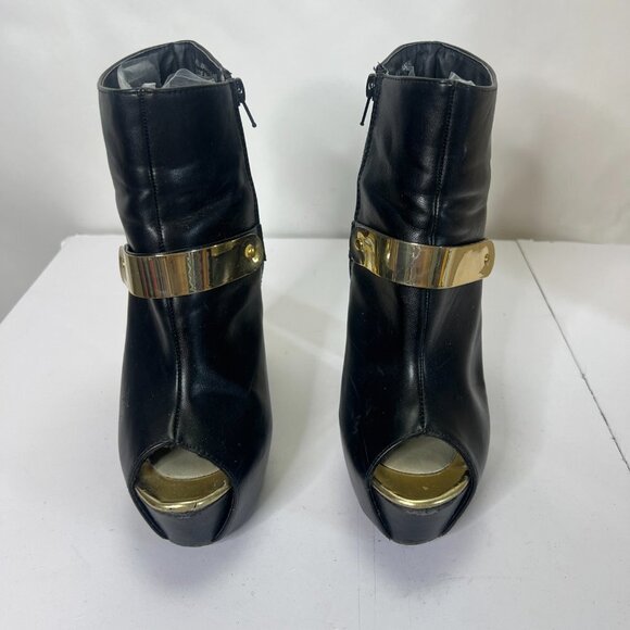 Crystal Platform Boots Block Heel Gold Vegan Leather Platform Stiletto Size 8 - Picture 2 of 7